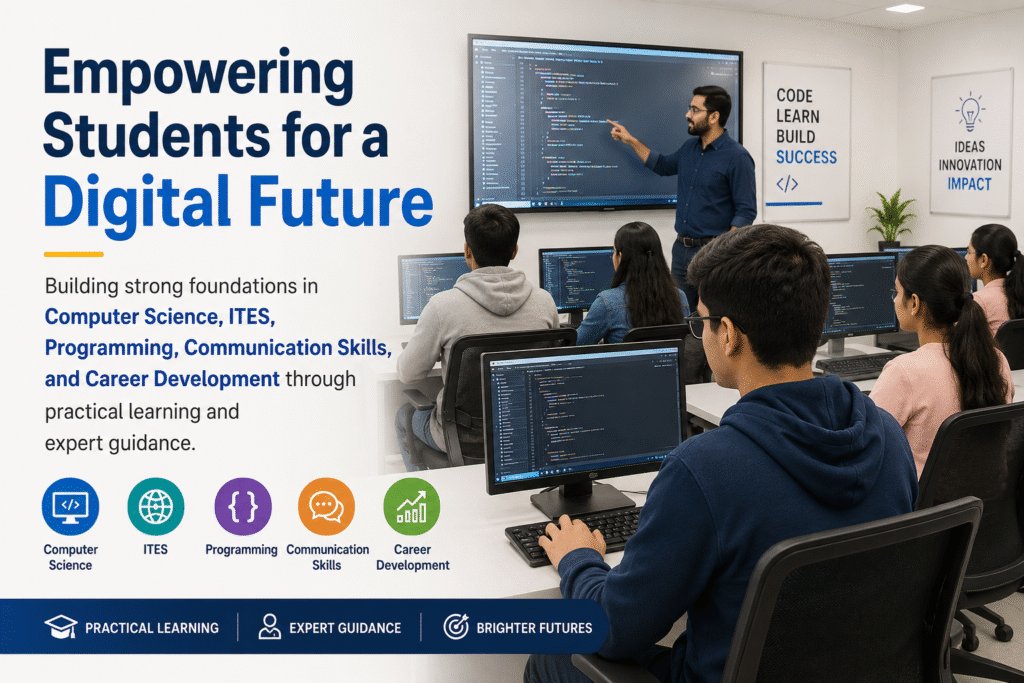 Protocol Software Academy students learning computer programming, database technologies, and digital skills in a modern computer lab