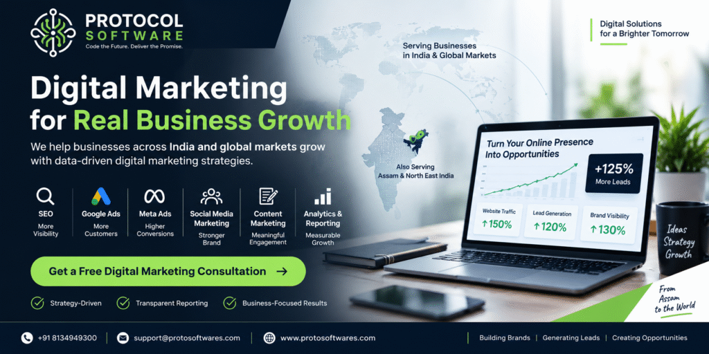 Digital marketing services by Protocol Software for businesses in India and global markets